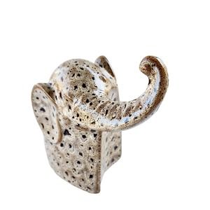 Mid-Century Modern BeigeLeopard Print Ceramic Elephant Sculpture Figurine